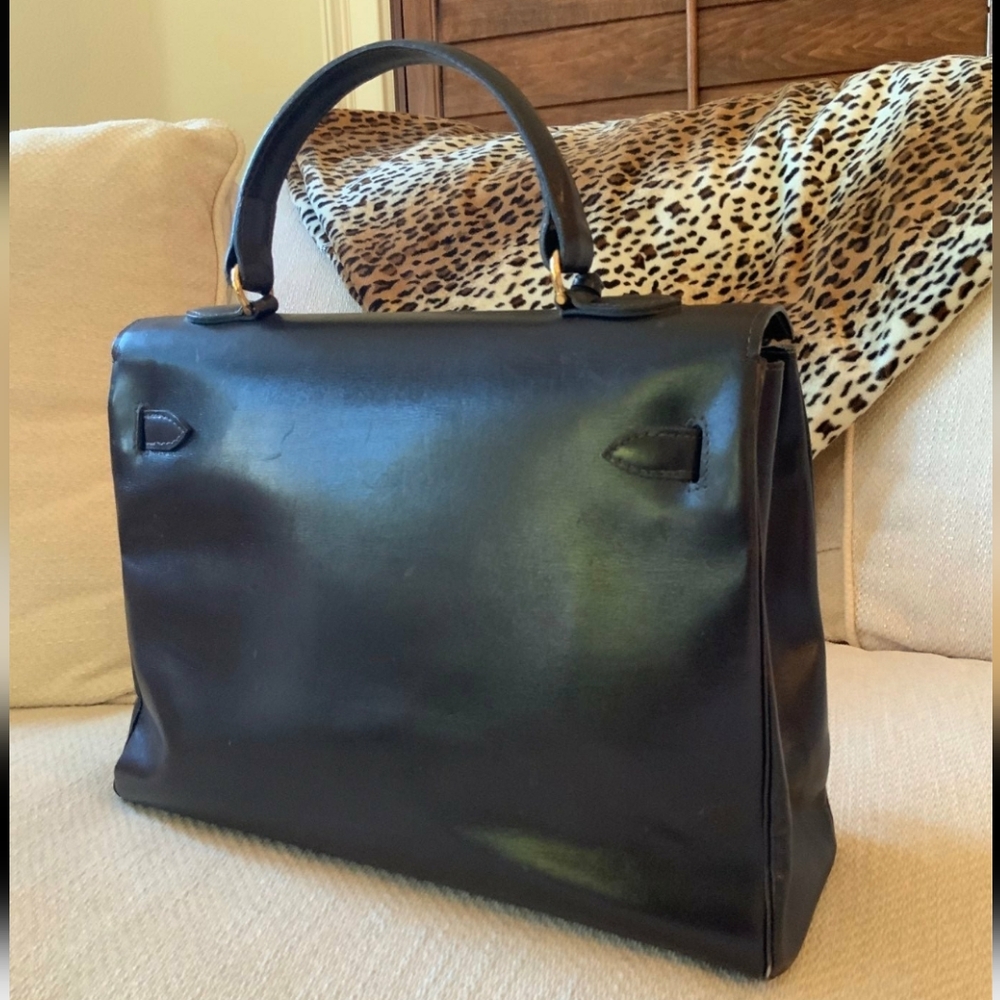 🦄 Vintage Made in Italy Boxcalf 32 Retourne Style Top Handle Lock Bag - Picture 8 of 16